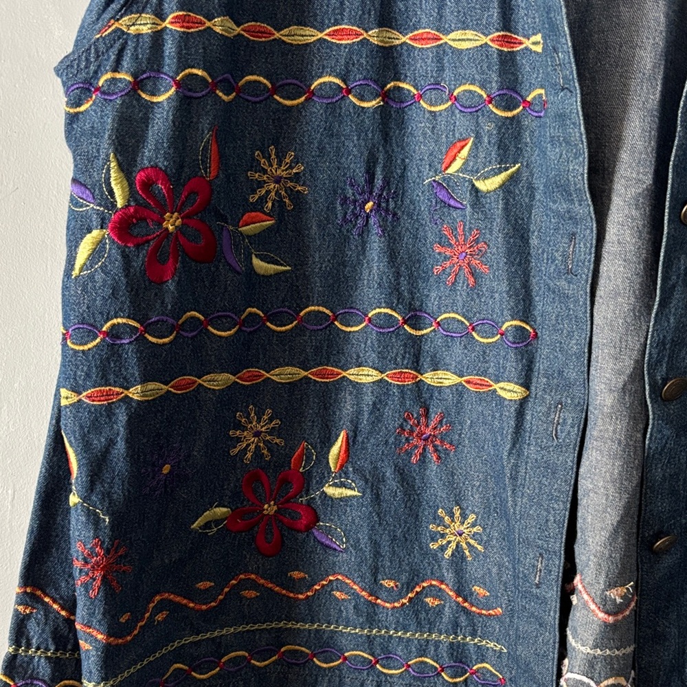 Vintage Bechamel Embroidered Denim Jacket Floral Boho Cottagecore XL - Picture 3 of 8